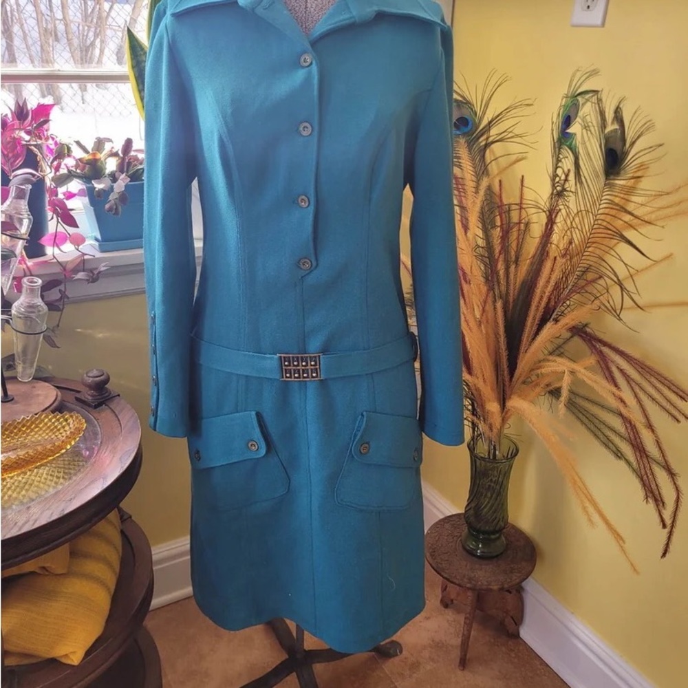 Vintage1960 Handmade Wool dress drop waist belt Bust 36"Waist 32" Hips …